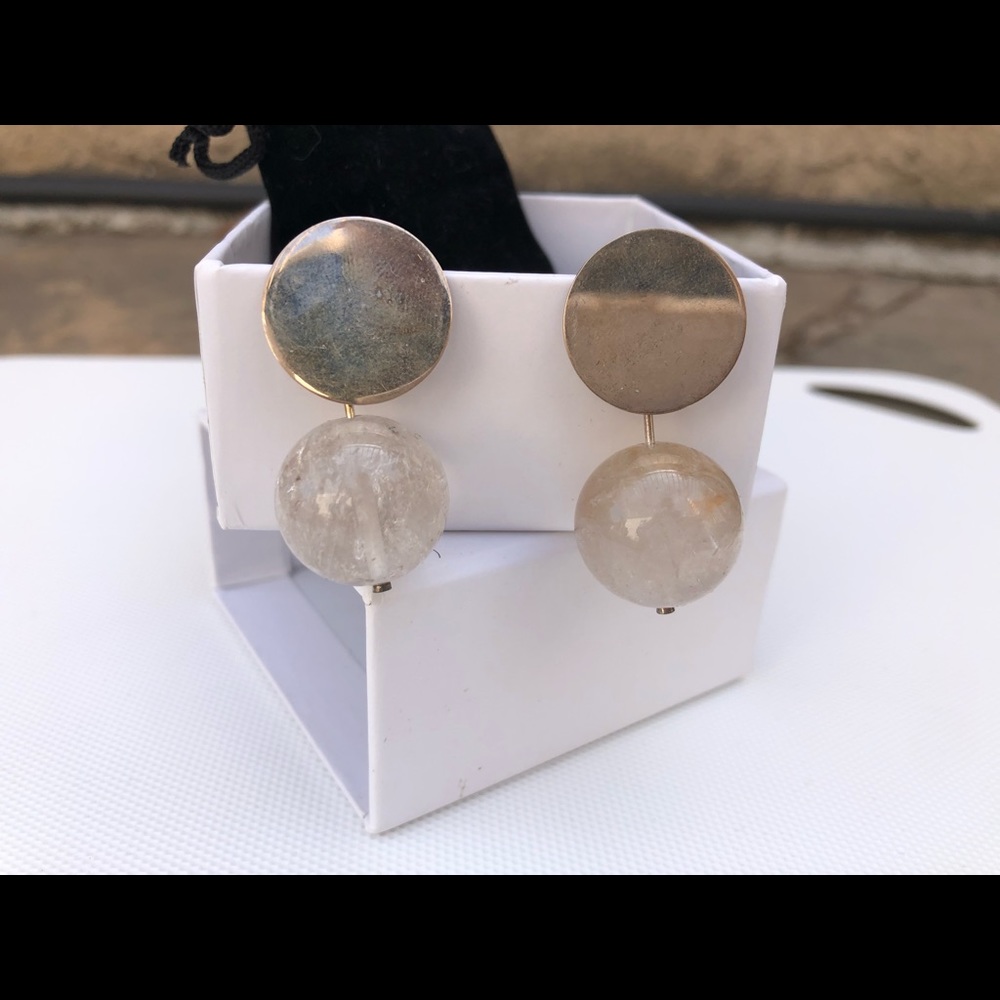 Modern Weaving Short-Drop Earrings in Silver & Quartz